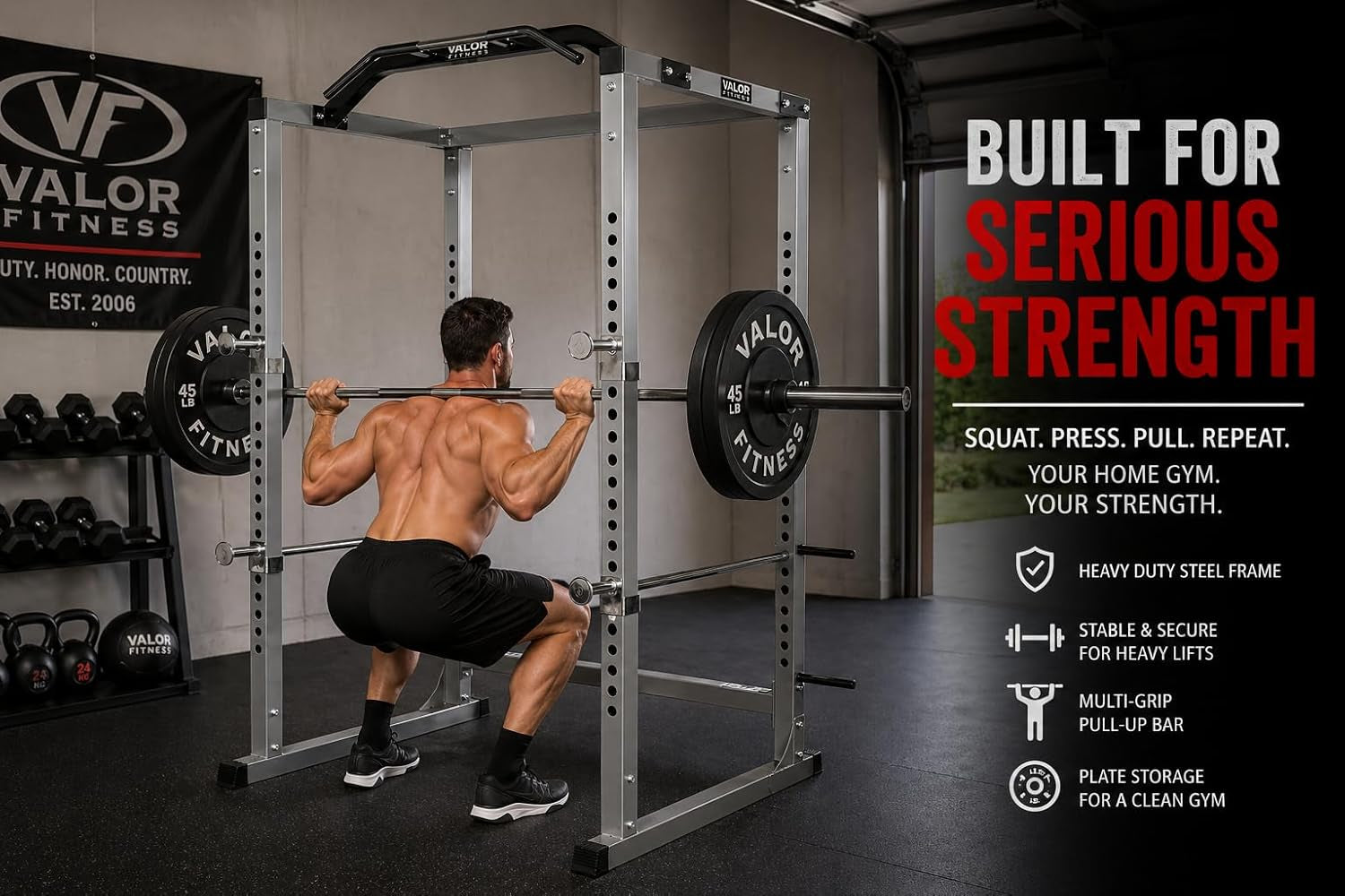 BD-11 Heavy Duty Power Rack/Squat Rack W/Chrome Pull up Bar and Power Cage Bundle Optins for a Complete Weightlifting Home Gym (BD-11 Power Rack)