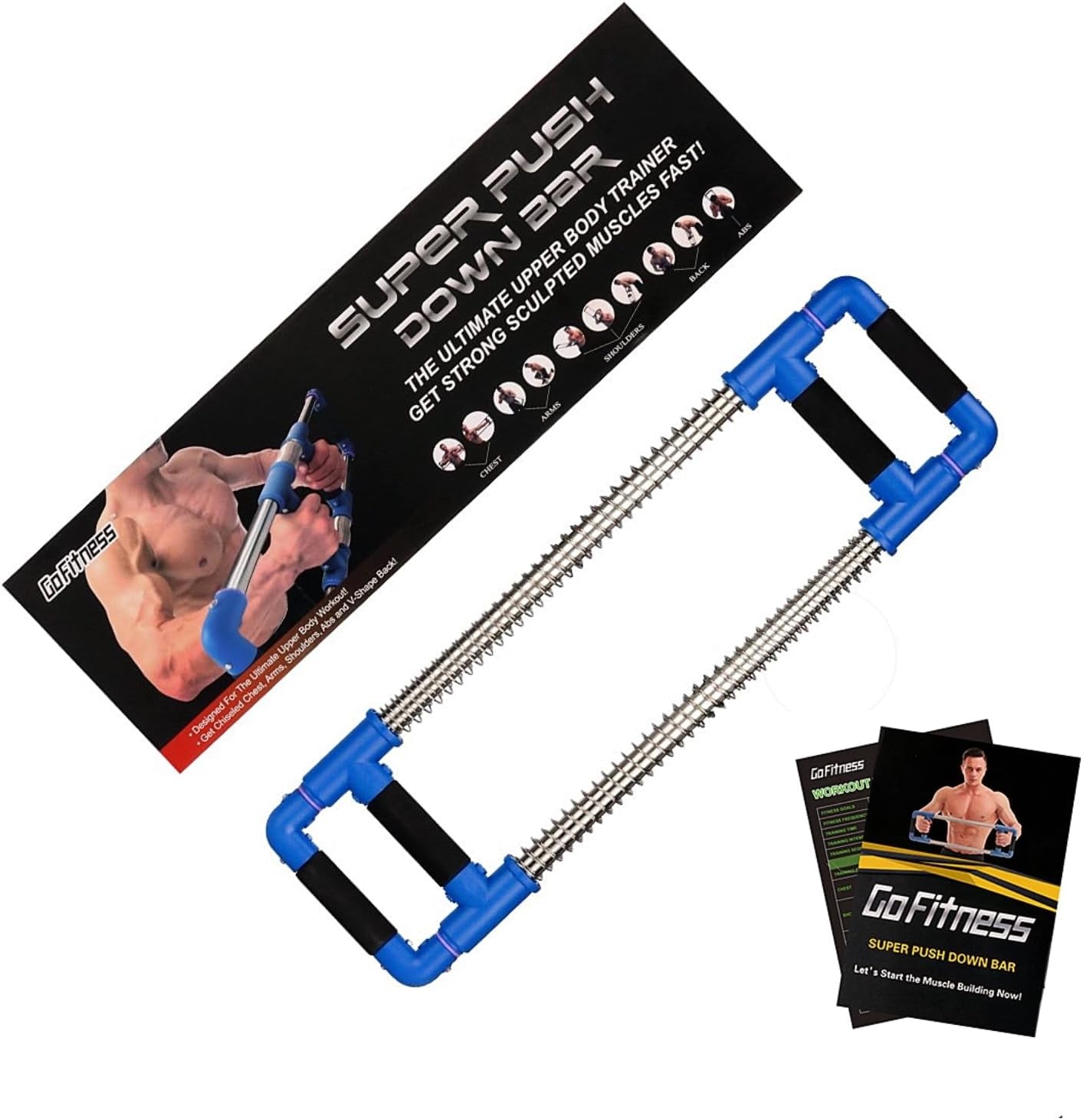 Push down Bar Machine - Chest Expander at Home Workout Equipment, Arm Exerciser Portable Spring Resistance Exercise Gym Kit for Home, Travel or Outdoors