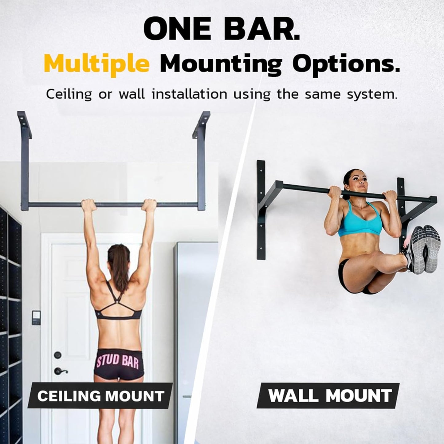 : Ceiling or Wall Mountable Pull up Bar,Standard (9-Foot Ceilings), Grey