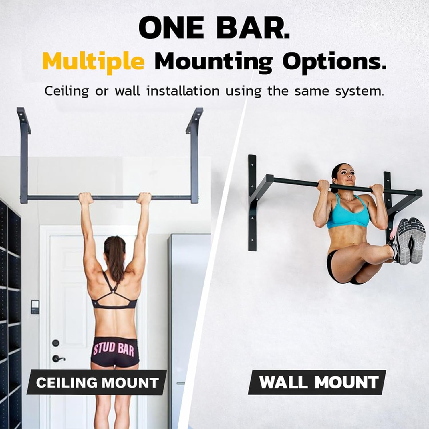 : Ceiling or Wall Mountable Pull up Bar,Standard (9-Foot Ceilings), Grey